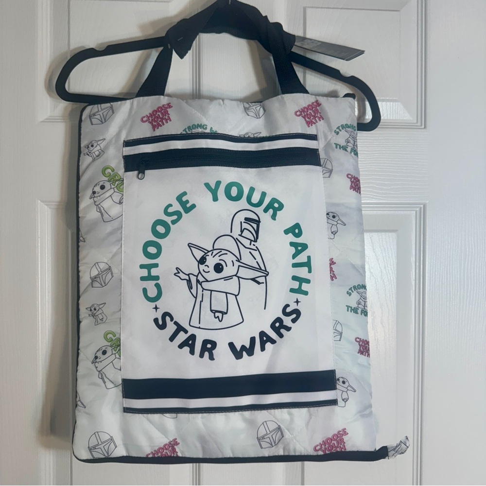 NWT. Star Wars Grogu Reversible Picnic Blanket Tote. Grogu “CHOOSE YOUR PATH".